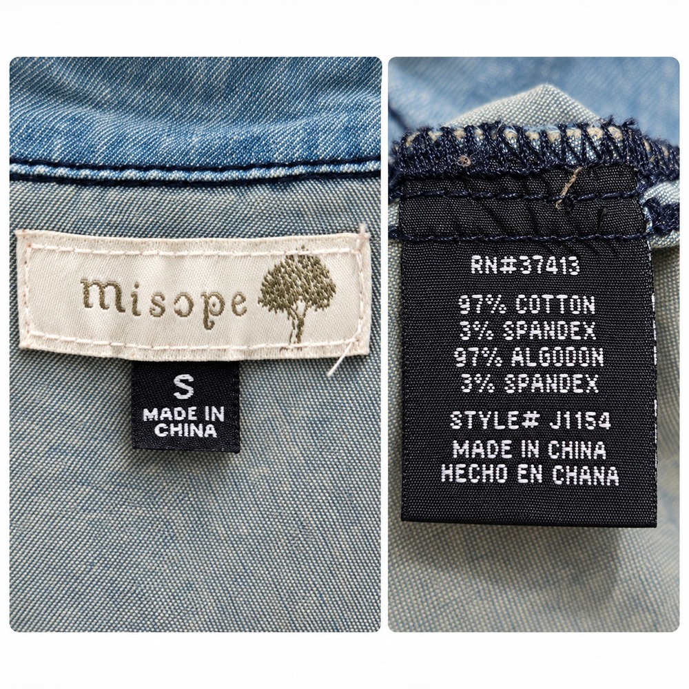 Misope Denim Utility Vest Military Patches Light Wash Blue Small J1154 - Picture 5 of 8